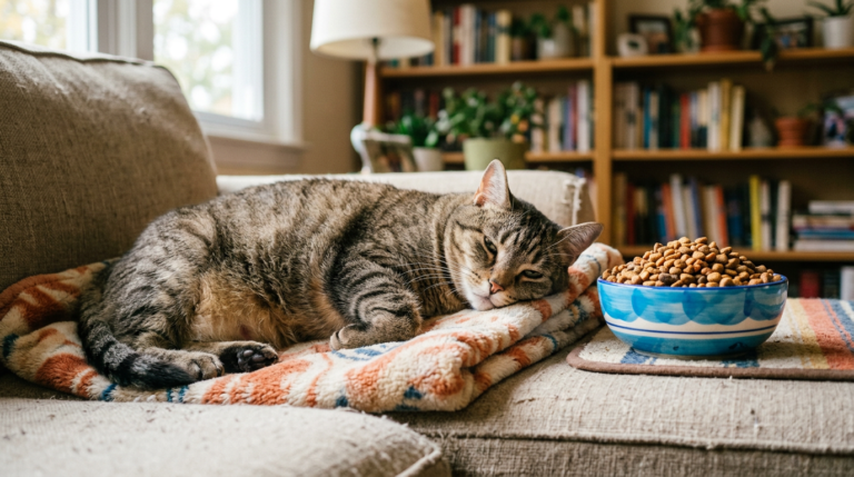 cat resting after neutering at risk of weight gain