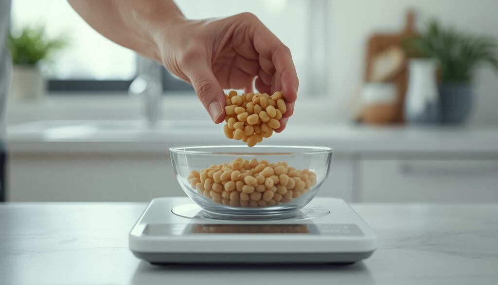 owner weighing pet food portions to prevent weight gain