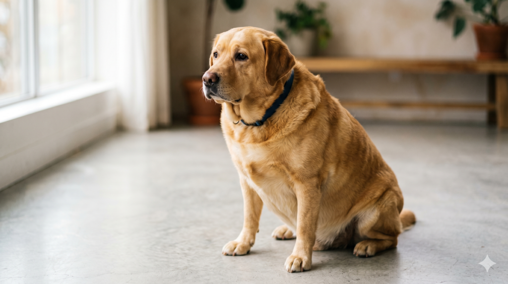 overweight dog showing signs of pet obesity