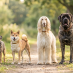 Different dog breeds of varying sizes standing together, illustrating dog breed longevity differences