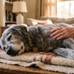 Senior dog resting at home, representing the importance of tracking senior dog health over time